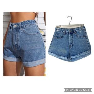 Shein High Waisted Cuffed Denim Distressed Boho Jean Mom Shorts Size XS